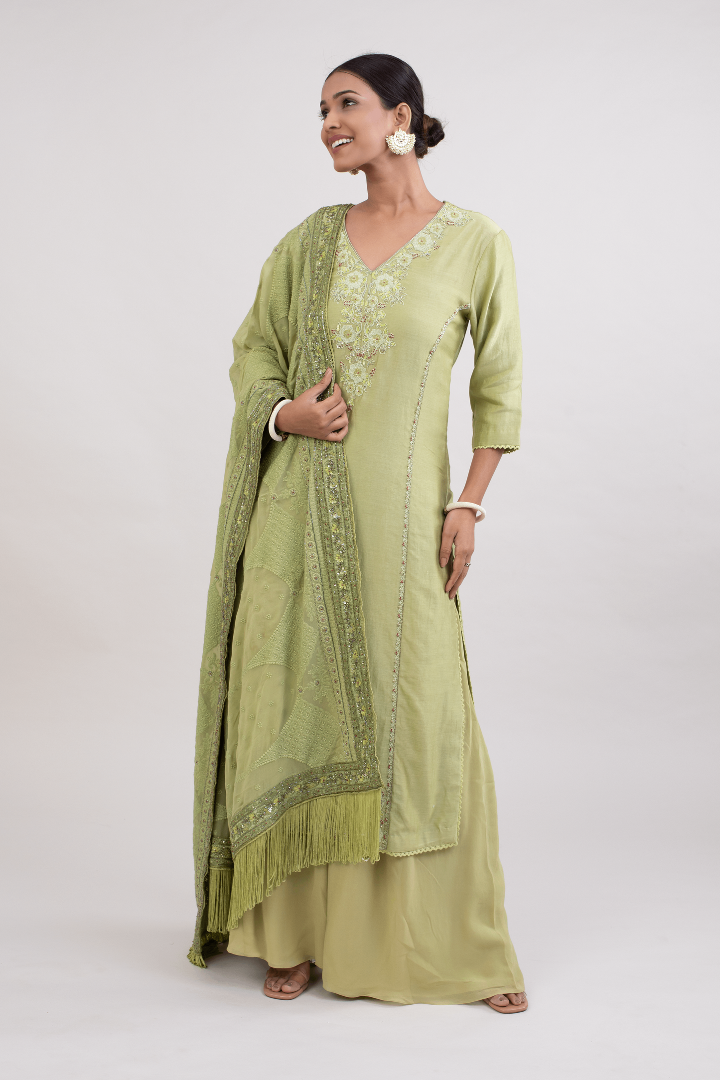 FS 102// Pista Chanderi kurta palazzo