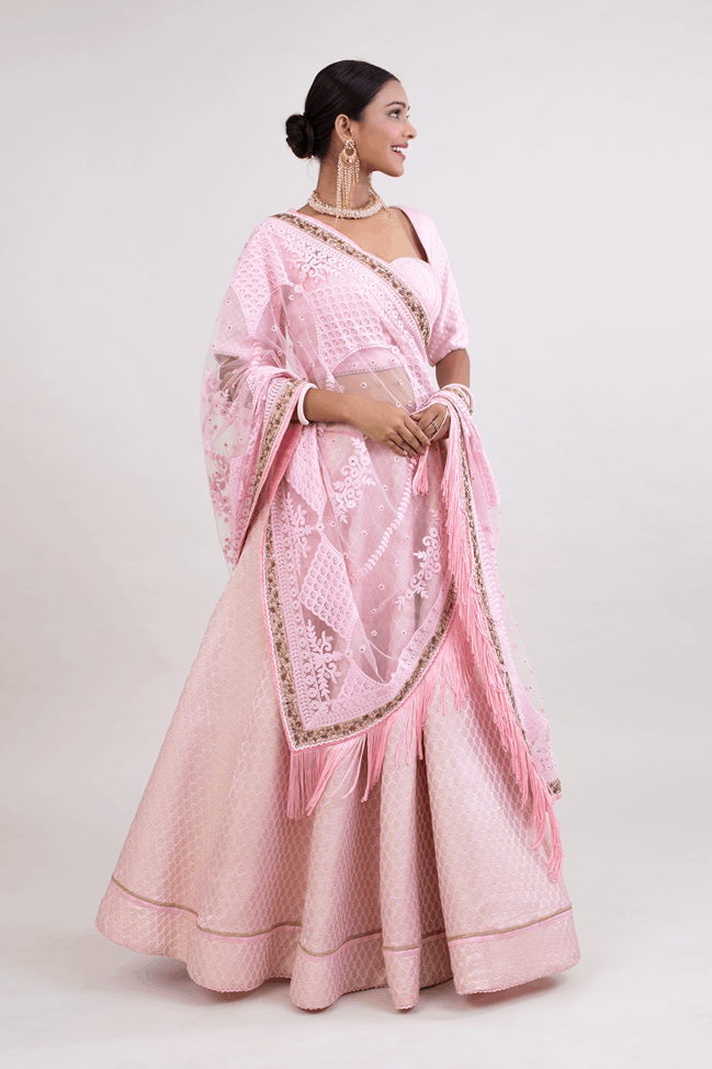 FS 105 // Uns gulabi sweetheart blouse with lehenga.