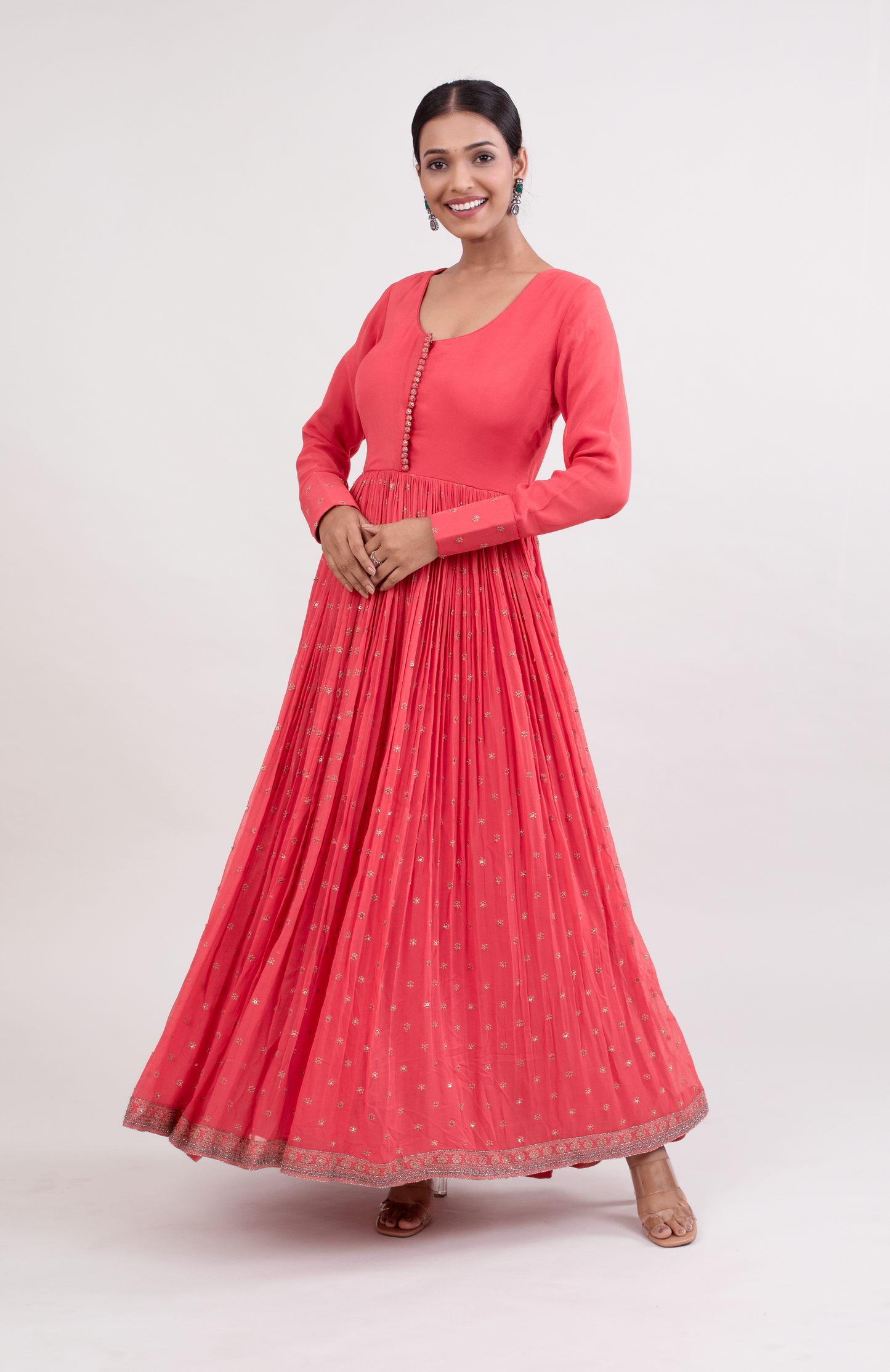 FS 106// Peach georgette with churidar