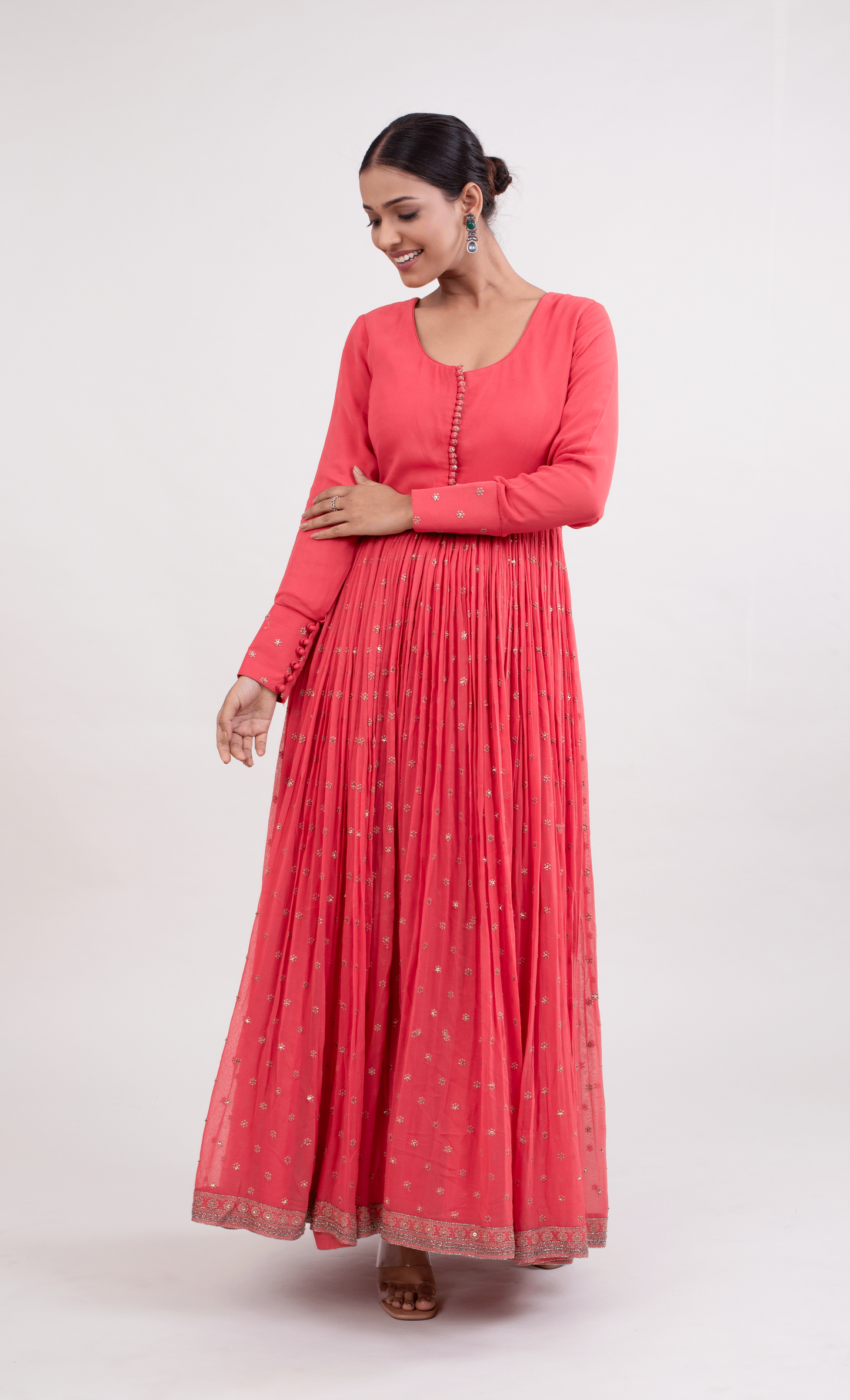 FS 106// Peach georgette with churidar