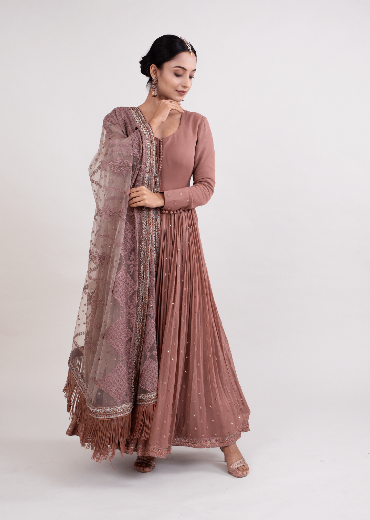 FS 107// Peach georgette with churidar