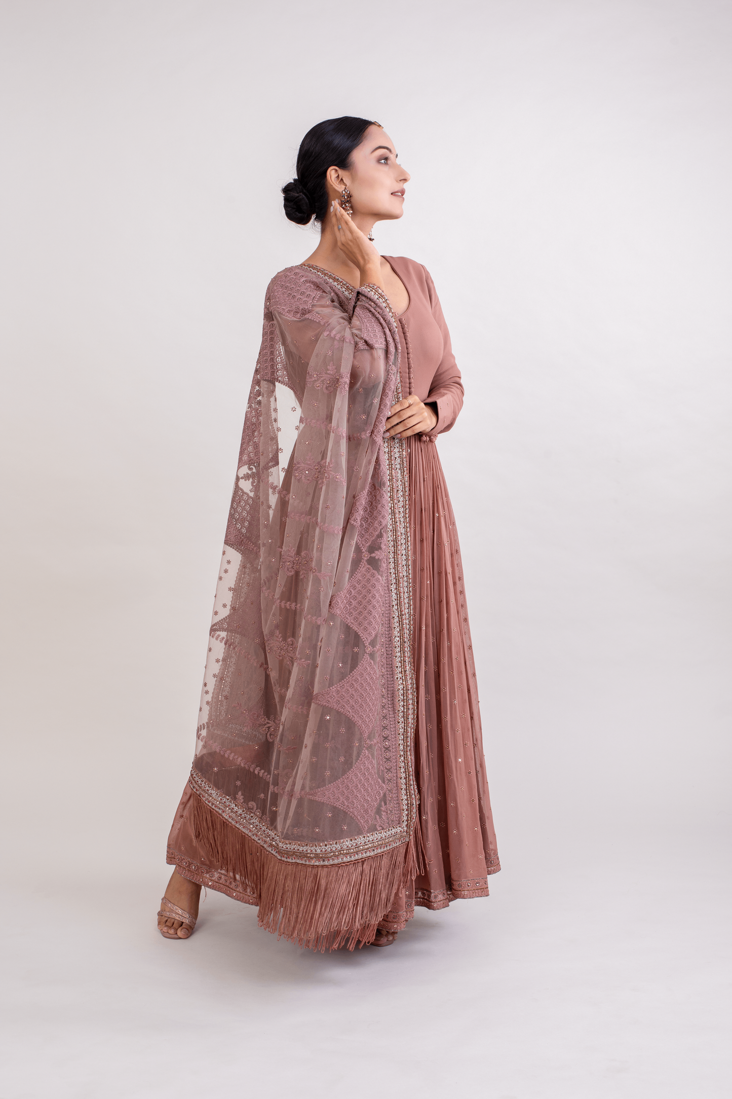 FS 107// Peach georgette with churidar