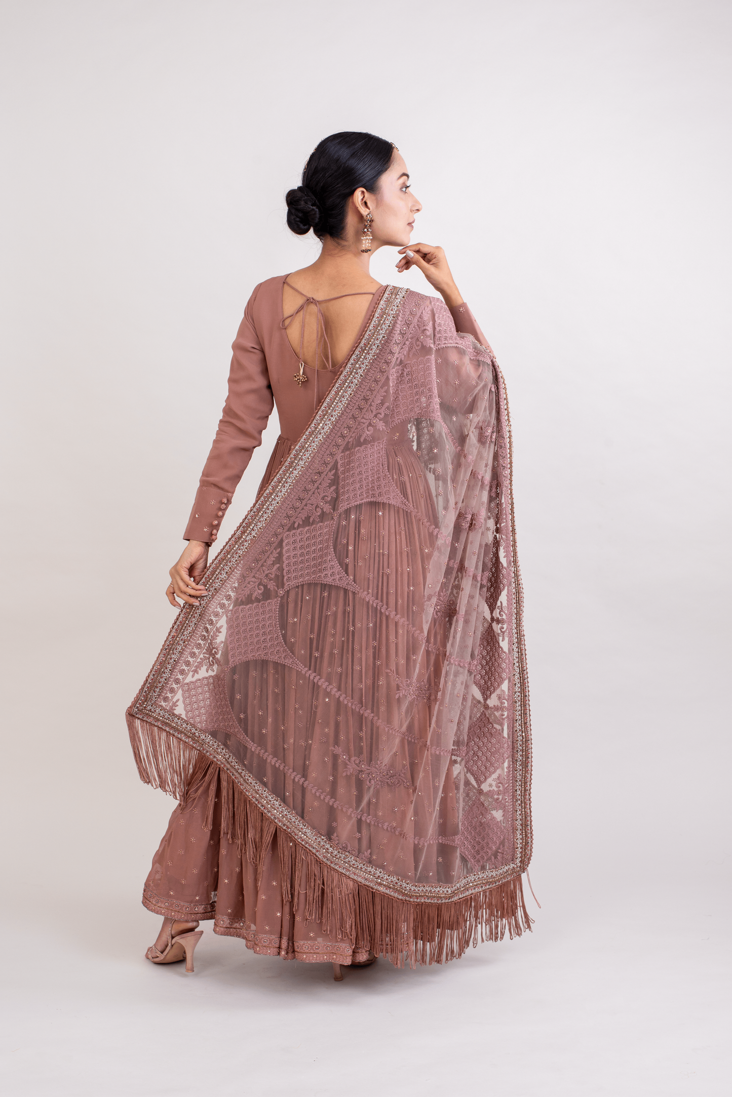 FS 107// Peach georgette with churidar