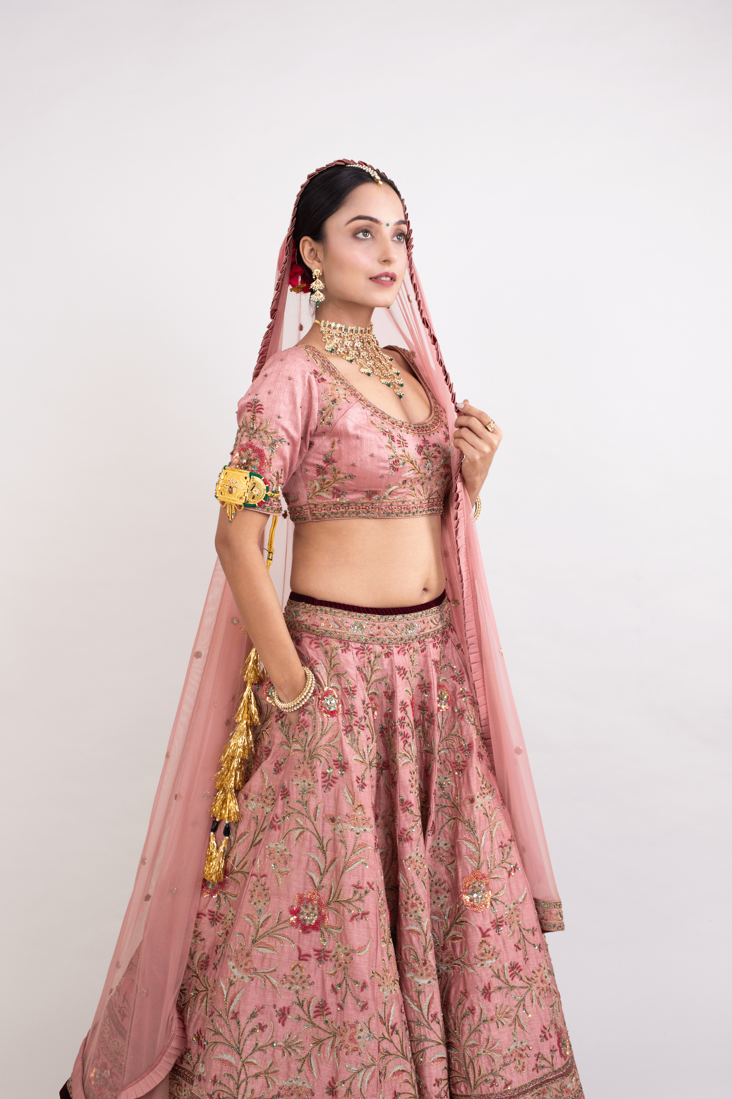 FS 112// Old rose blouse with bridal lehenga