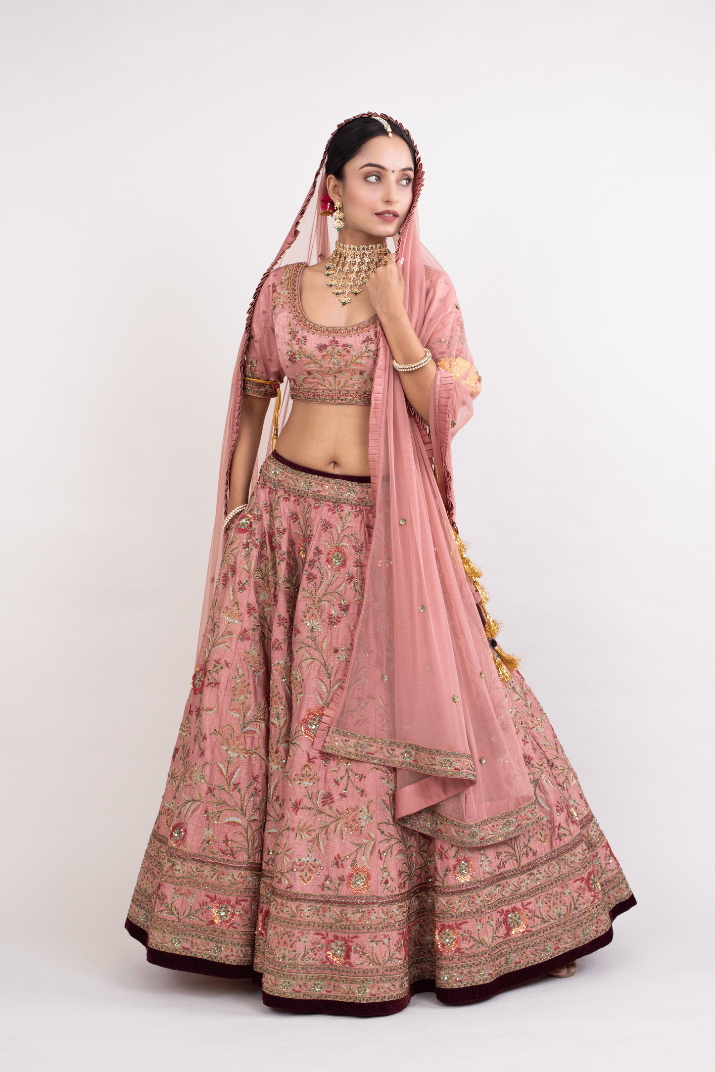 FS 112// Old rose blouse with bridal lehenga