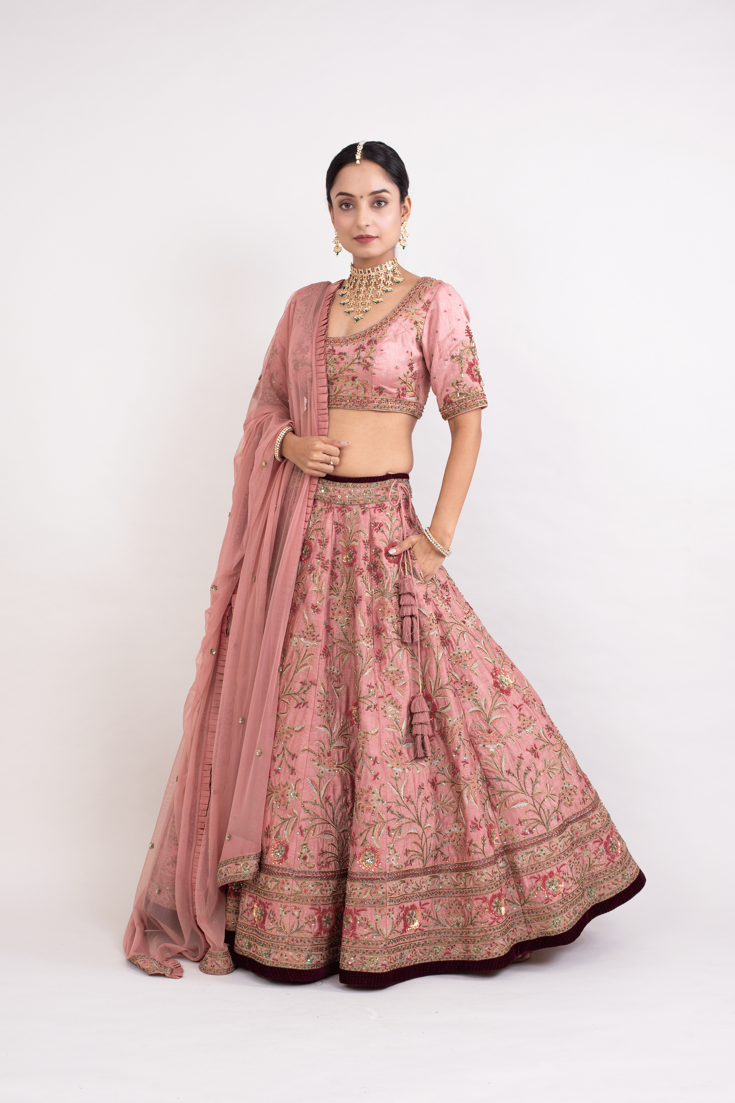 FS 112// Old rose blouse with bridal lehenga