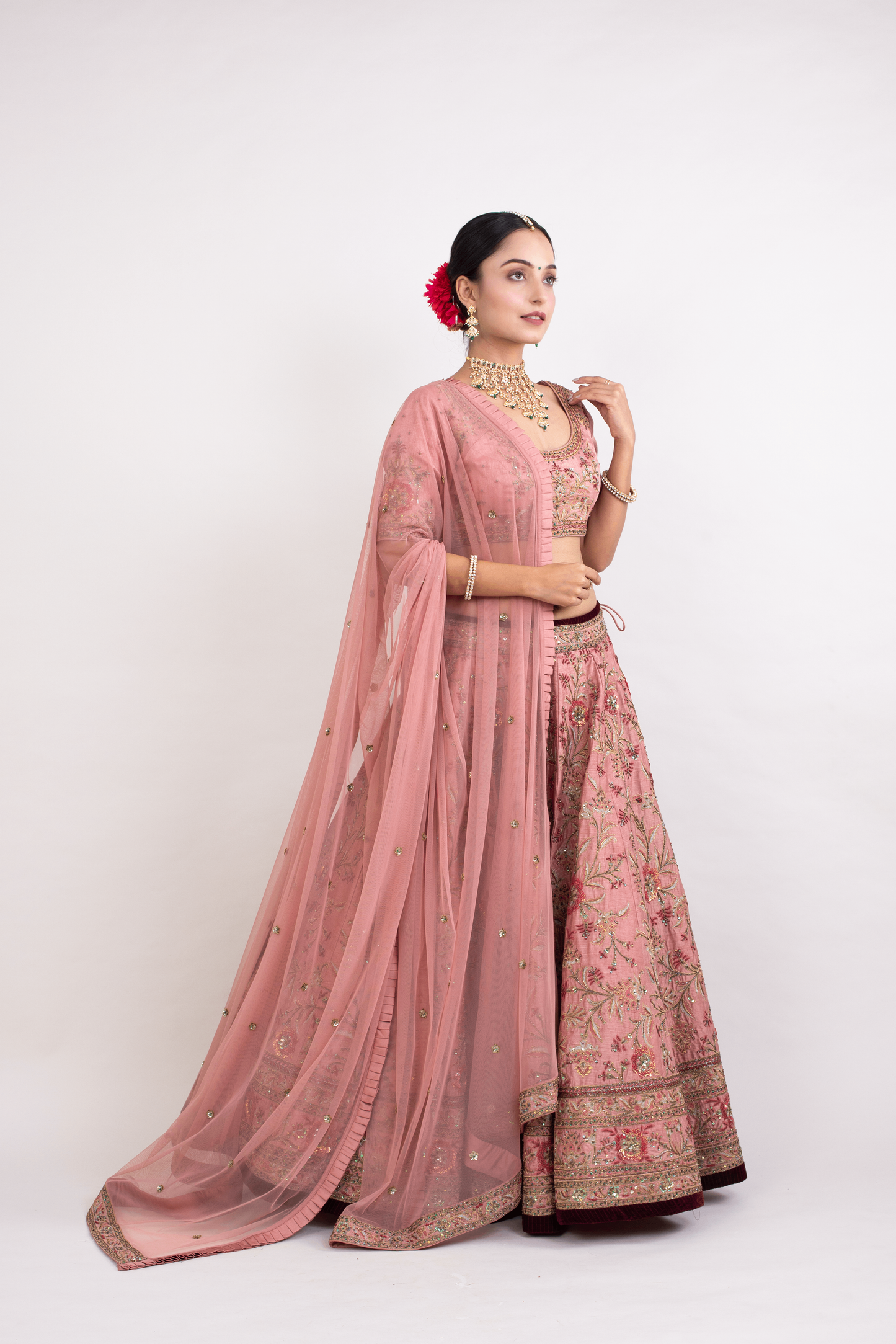 FS 112// Old rose blouse with bridal lehenga