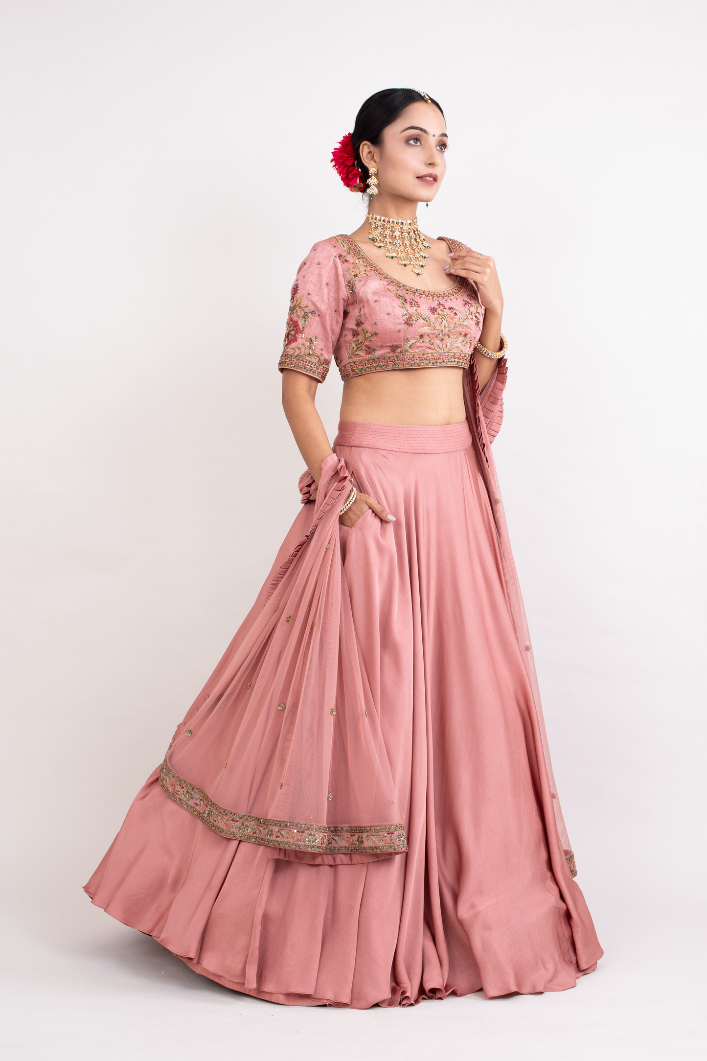 FS 110// Old rose blouse and cotton modal lehenga