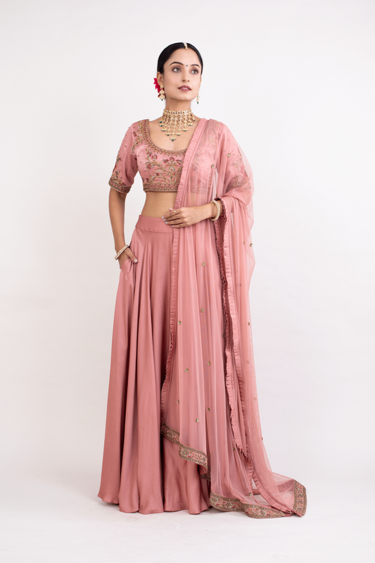 FS 110// Old rose blouse and cotton modal lehenga