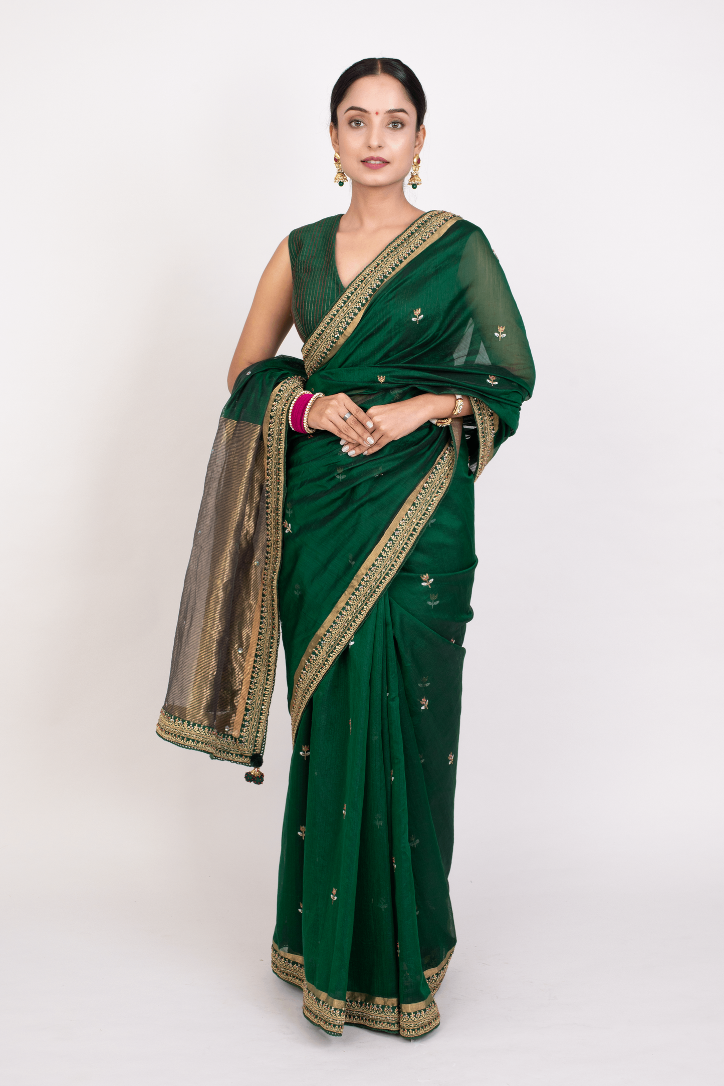 FS 120// Panna green silk cotton saree