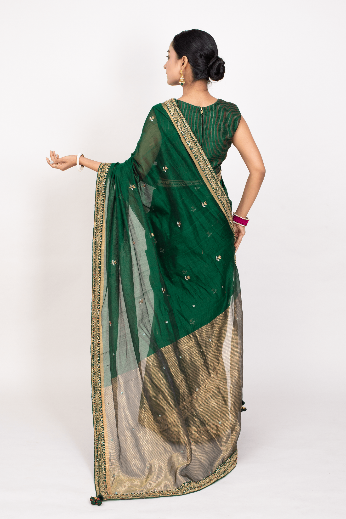 FS 120// Panna green silk cotton saree