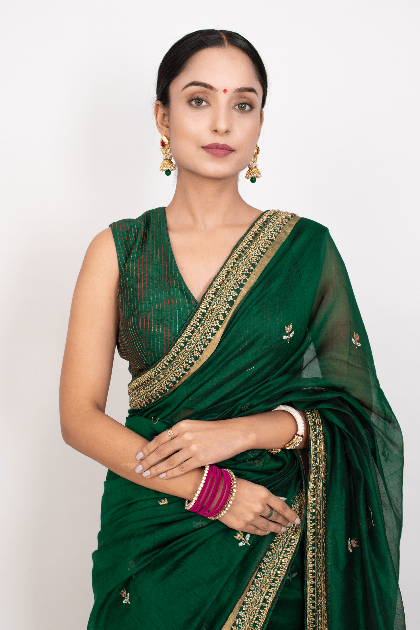 FS 120// Panna green silk cotton saree