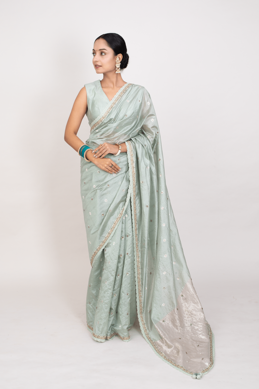 FS 123// Sage green silk cotton saree