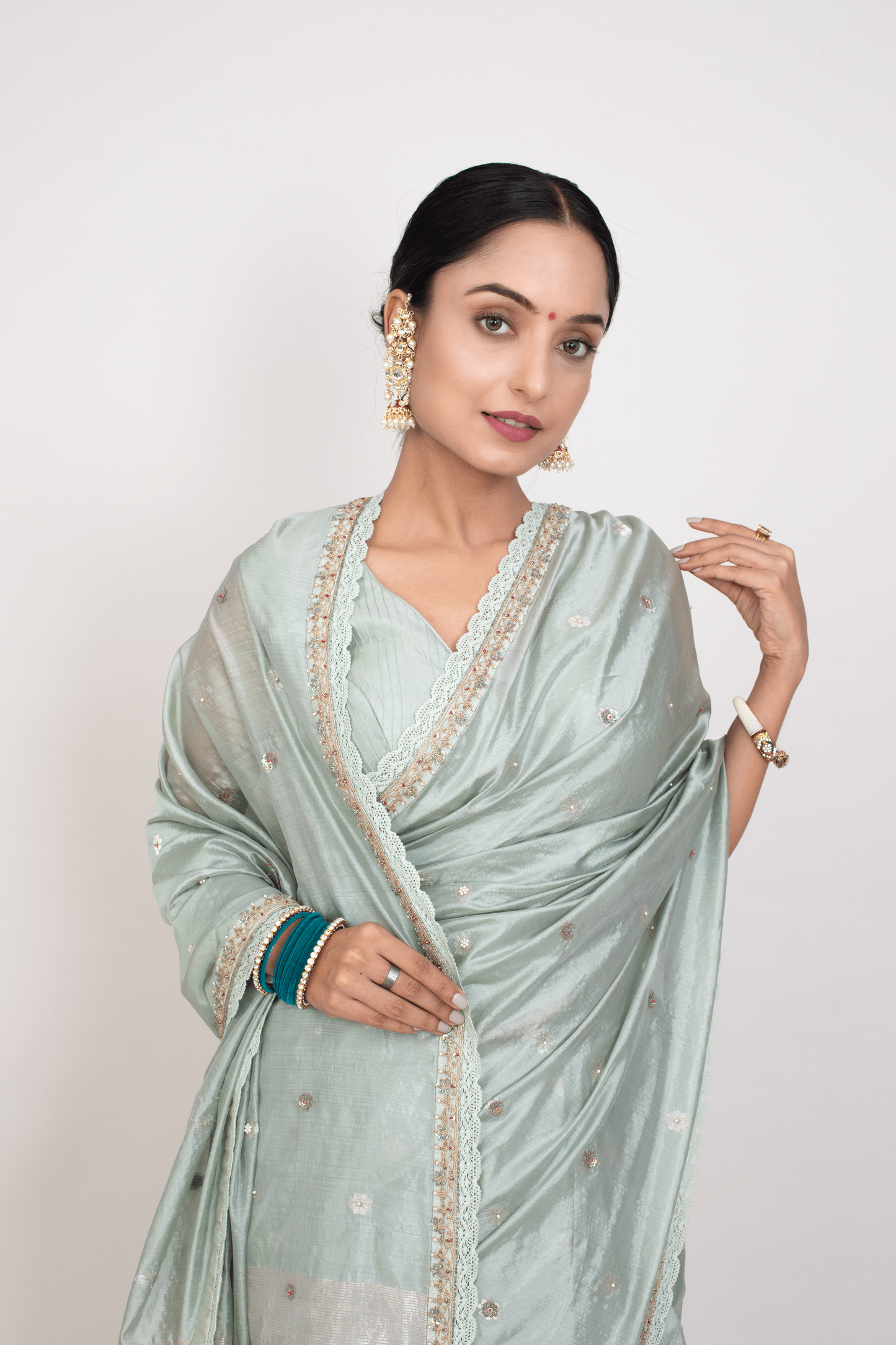 FS 123// Sage green silk cotton saree