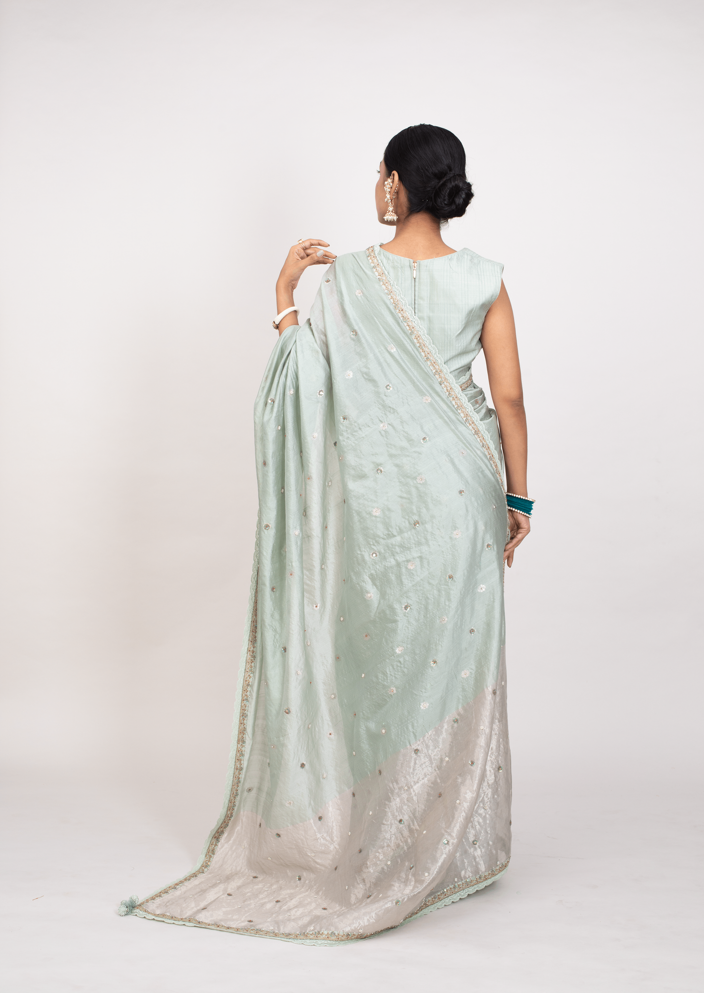 FS 123// Sage green silk cotton saree