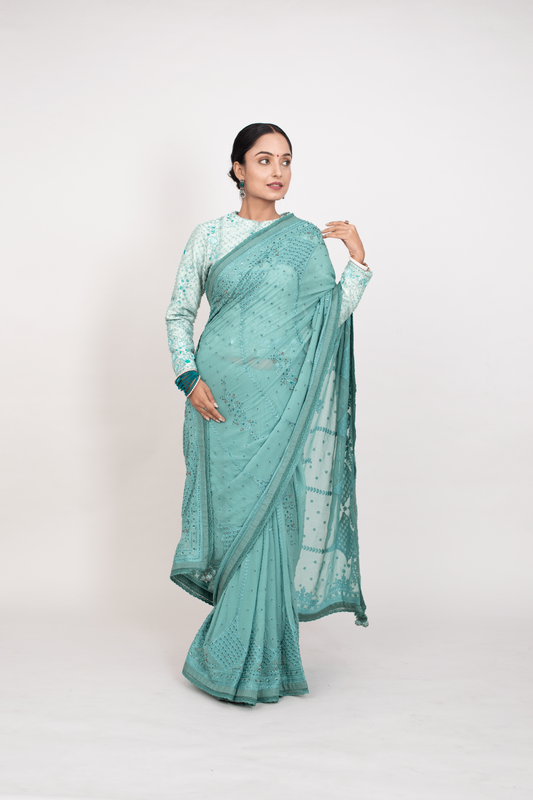 FS 122 // Teal georgette saree