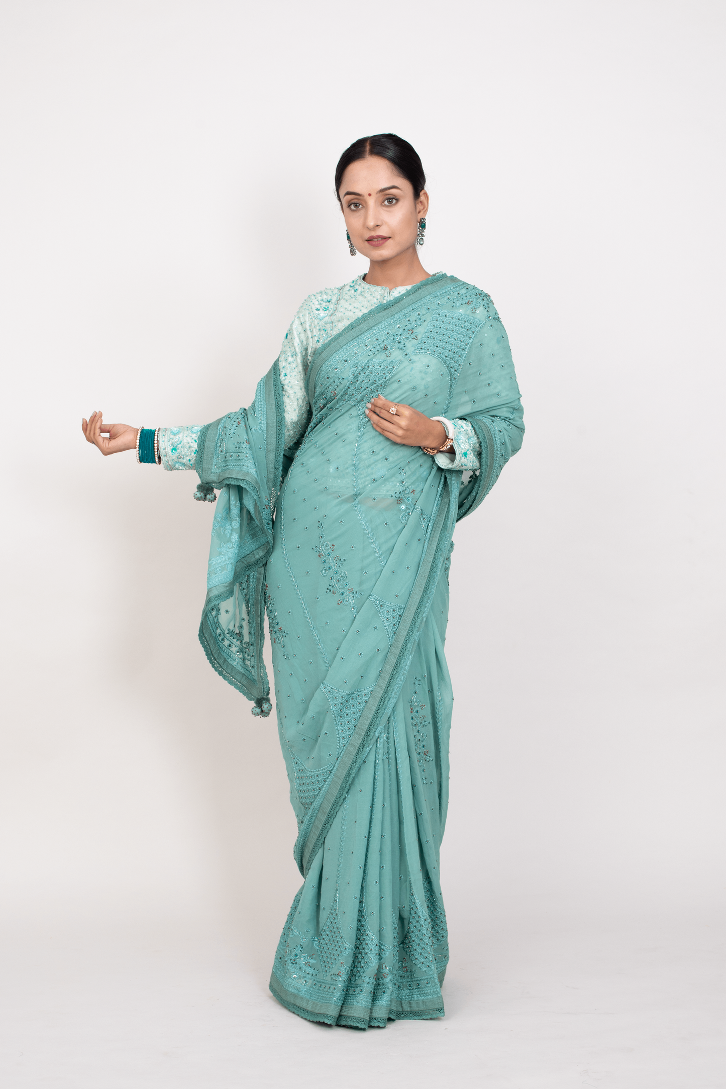 FS 122 // Teal georgette saree