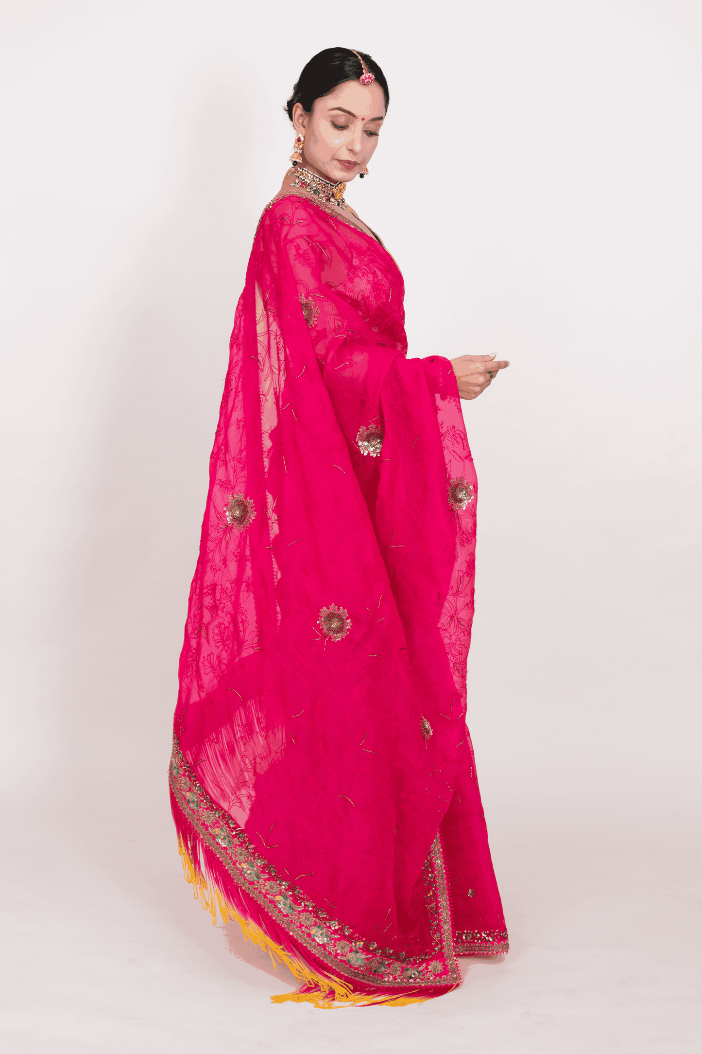 FS 119// Pink organza aari saree