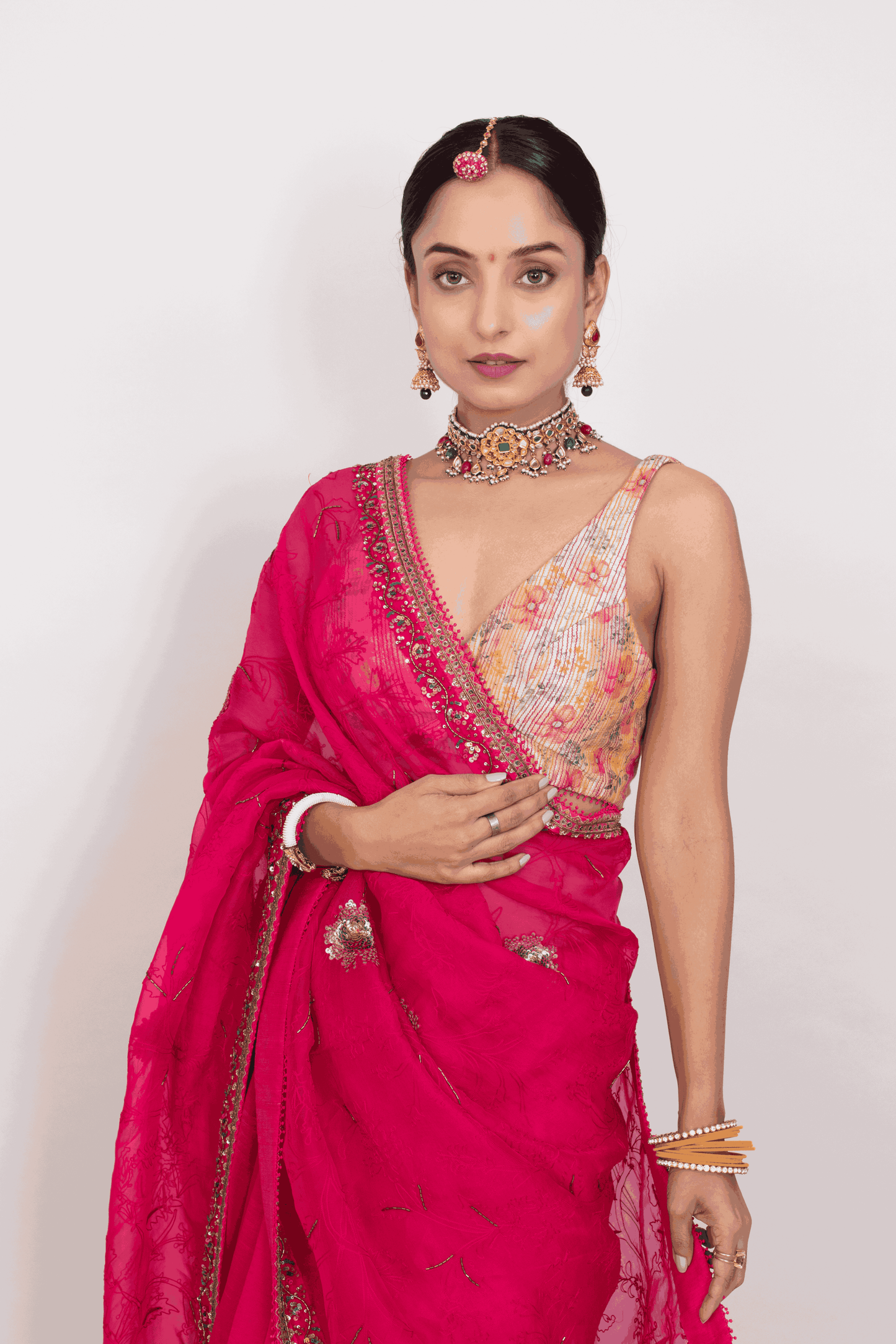 FS 119// Pink organza aari saree