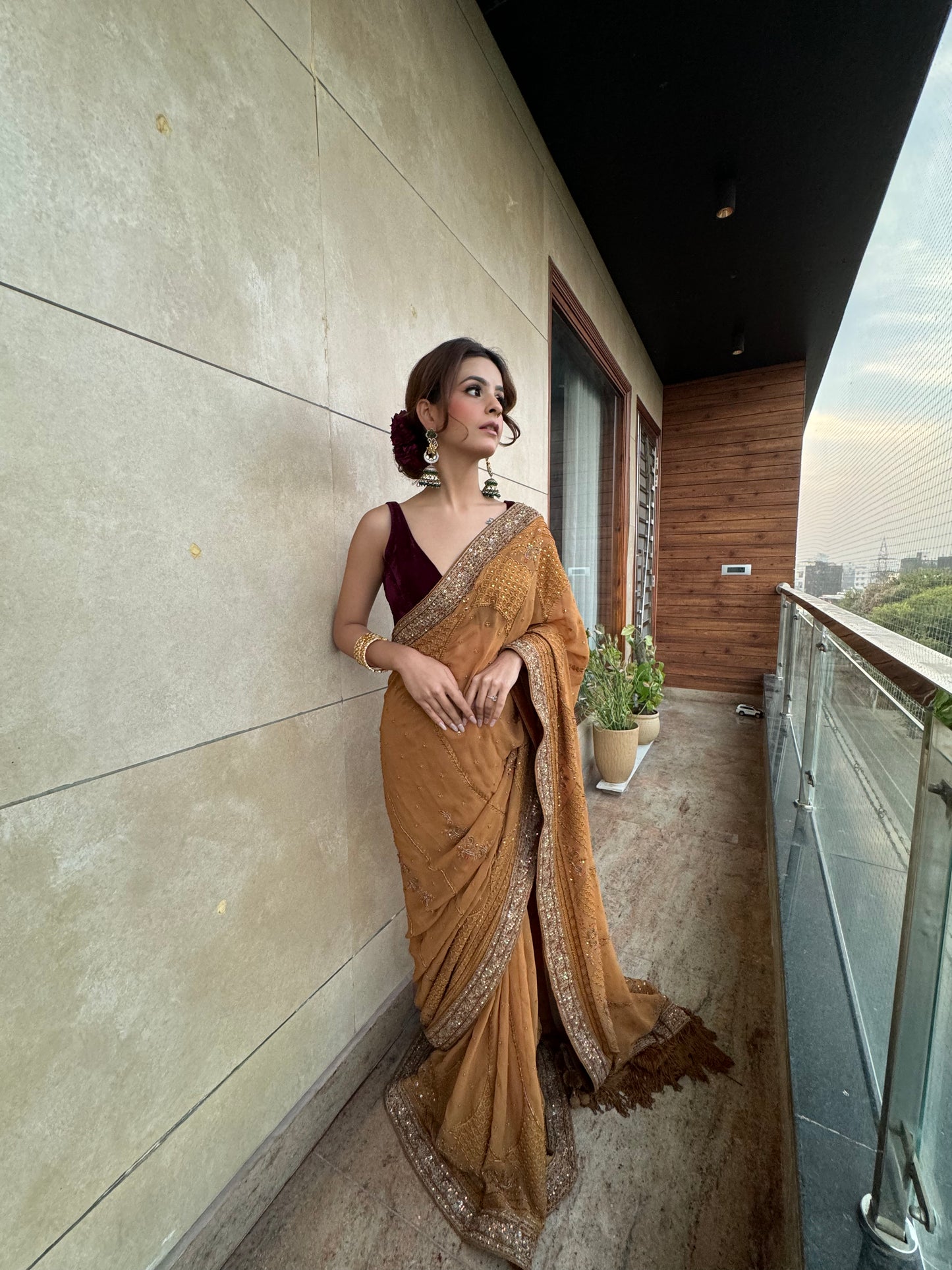 FS 125 // Mustard georgette saree